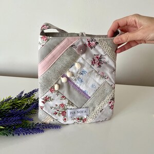 Bolso pequeño de patchwork/bolso bandolera reciclado/bolso romántico acolchado/bolso mini floral/monedero para teléfono/bolso casual diario para mujer/moda lenta