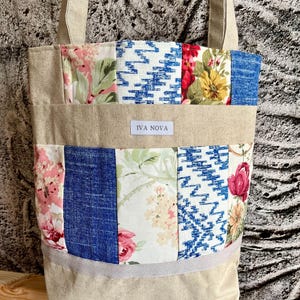 Cabas en patchwork/ Cabas en coton/ Sac à bandoulière/ Sac fait main/ Sac de week-end avec poche intérieure/ Cartable