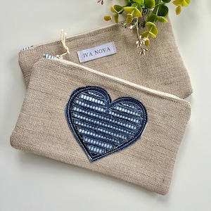 Denim Applizierte Herz Reißverschluss Beutel/Segel Tuch Baumwolle Segeltuch Federmäppchen/Handgefertigte Tasche Organizer/Schule Büro Valentinstag Geschenk Niedlich