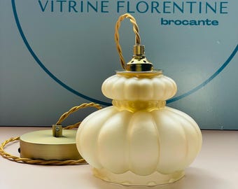 Suspension vintage en verre satiné