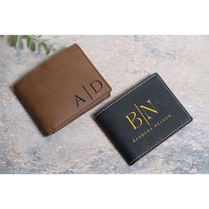 Cartera de cuero vegano personalizada, cartera para hombre, cartera grabada, cartera elegante, cartera personalizada, regalo para hombre, regalo de Navidad