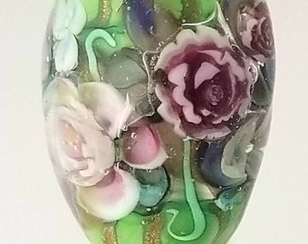 Floral Handmade Rose Murrini Lampwork Bead -- SRA