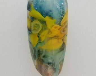 Handmade Lampwork Daffodil Murrini Floral Focal Bead -- SRA