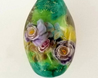 Floral Handmade Murrini Lampwork Bead -- SRA