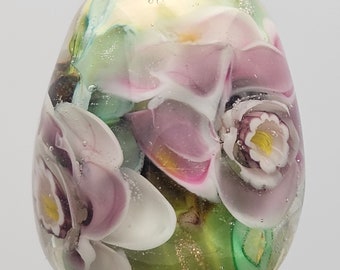 Lampwork Focal Bead purple- Floral Focal Floral Flower Glass Bead- Jewelry Supply by Sand and Surf Beads