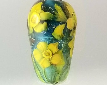 Handmade Lampwork Daffodil Murrini Floral Focal Bead -- SRA