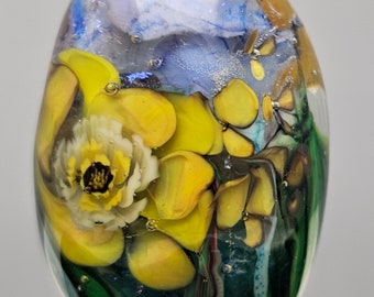 Handmade Lampwork Murrini Floral Focal Bead yellow