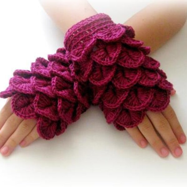 Gants sans doigts, Bordeaux, Fuchsia, marron, rouge violac&eacute;, dernier cri, Girly, Teenie, femme, fleur