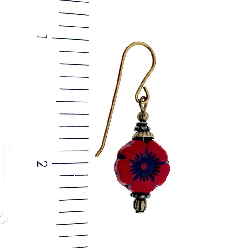 red black glass drops red glass flower earrings Red Czech glass earrings Red poppy glass earrings red drop earrings