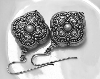 Vintage Silver Lucite Drop Earrings: Moroccan Retro Style