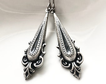 Victorian Style Silver Drop Earrings: Classic Downton Abby Jewelry