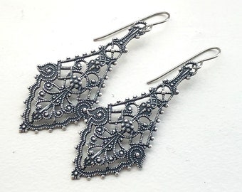 Oxidized Silver Filigree Earrings: Ornate Statement Jewelry