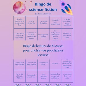 Bingo de lecture science-fiction à thème à imprimer instantanément challenge booktok activité club de lecture