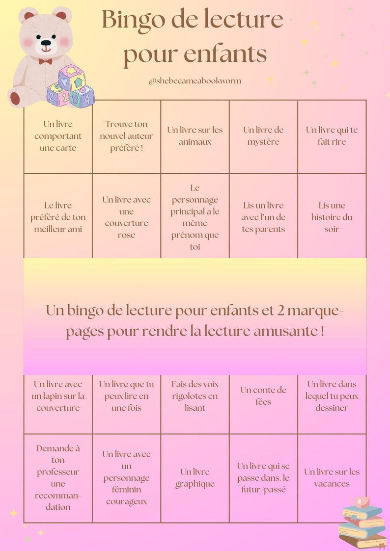 French Kids Reading Bingo Game With Bookmarks digital Download Etsy french-kids-reading-bingo-game-with-bookmarks-digital-download-etsy