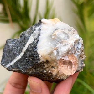 Natural rare imperial topaz crystal on matrix specimen from katlang Pakistan,73x50x50 mm
