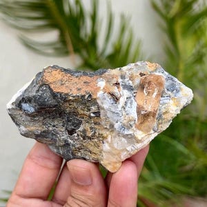 Natural rare imperial topaz crystal on matrix specimen from katlang Pakistan,91x52x44 mm
