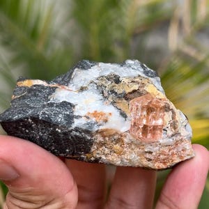 Natural rare imperial topaz crystal on matrix specimen from katlang Pakistan,62x64x36mm