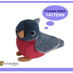 Puede incluir: Patrón de costura digital imprimible para un juguete de peluche de petirrojo. El petirrojo tiene la cabeza azul, la barriga rosa y las alas grises. El patrón está disponible para descarga instantánea.