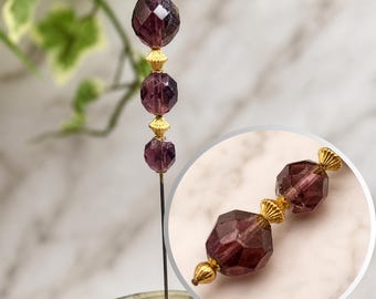 Purple Amethyst Glass Crystal Bead Gold Accents • 8” • Hatpin - Stick Pin