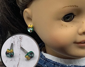 Holiday Wreath 2mm Post Doll Earrings for 18 Inch Doll • Doll Jewelry