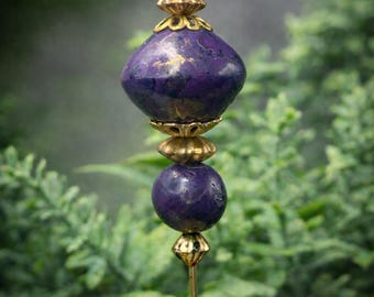 Dusky Purple Speckled Acrylic - Gold Tone Filigree - 6” Pin • Hatpin - Stick Pin