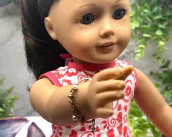 Pearl Dangle Brass / Old Gold Tone Chain Doll Bracelet • 18 Inch Fashion Doll Jewelry
