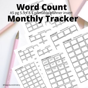Writer Word Count Tracker Monatsplaner - Digital druckbarer halber Buchstabe