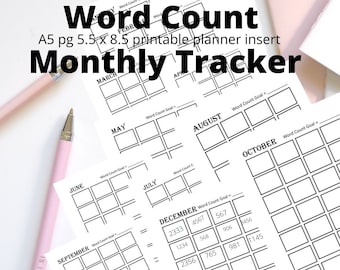 Writer Word Count Tracker Monthly Planner - Digital Printable half letter