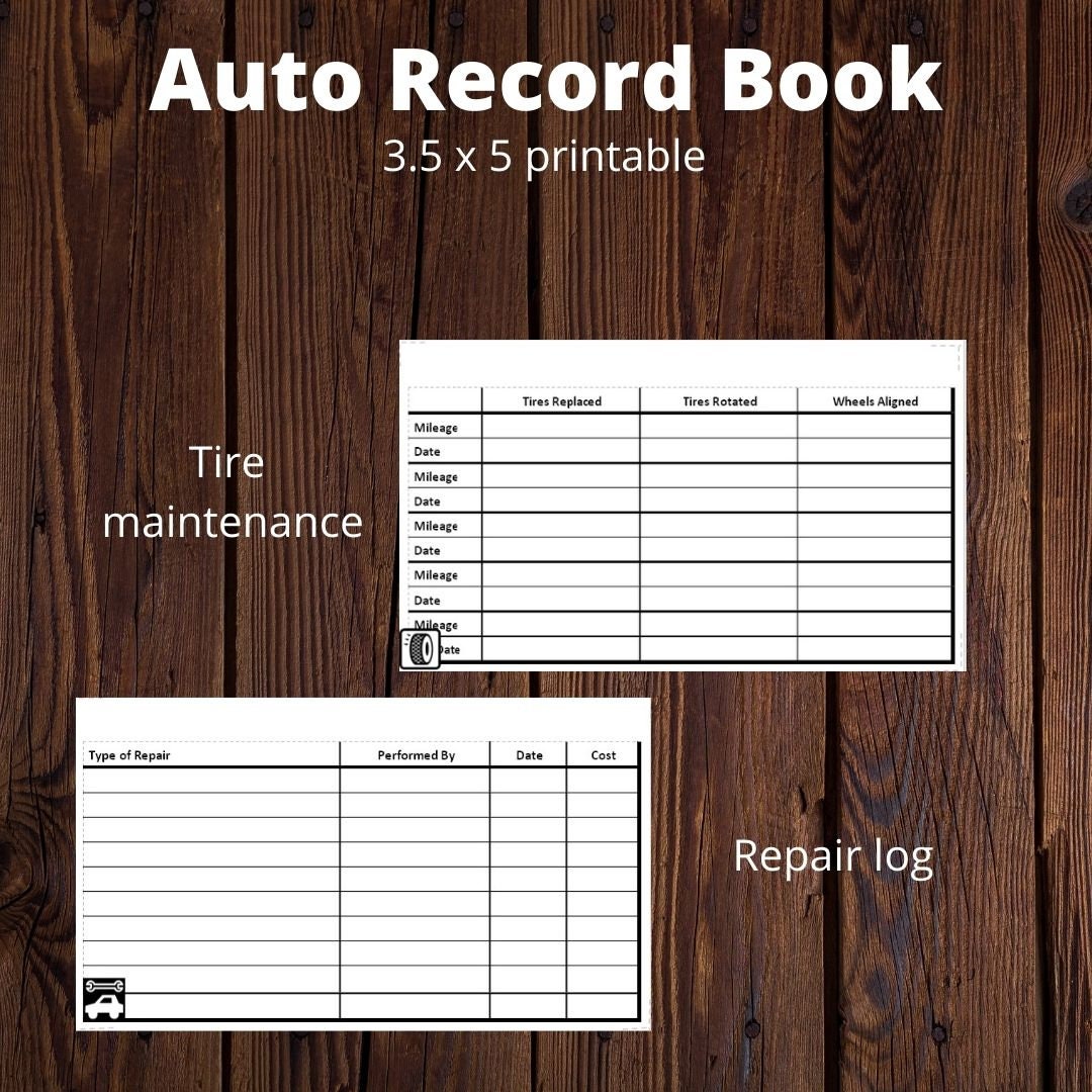 Auto Maintenance Record Book Printable 3.5 x 5 cards Etsy