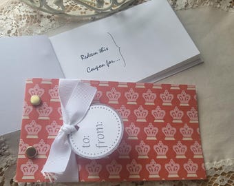 Personalized Love Coupon Book | Pink Crown, Valentine's Day Gift
