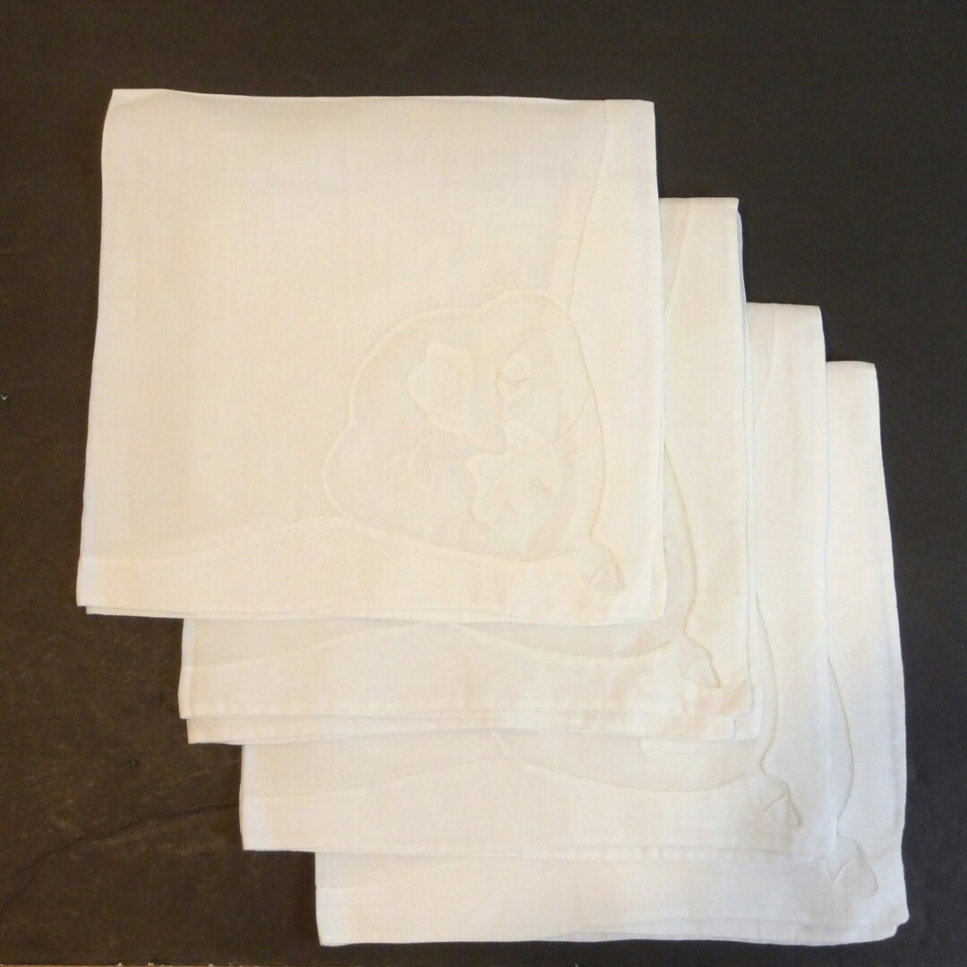 Vintage White Cotton Dinner Napkins Appliqued Embroidered Etsy