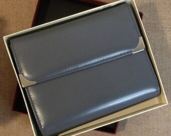Vintage Buxton Wallet in Original Box – 1990s French Purse Grey Leather Multiple Pockets Roomy Classic Trifold New Old Stock – FREE SHIPPING