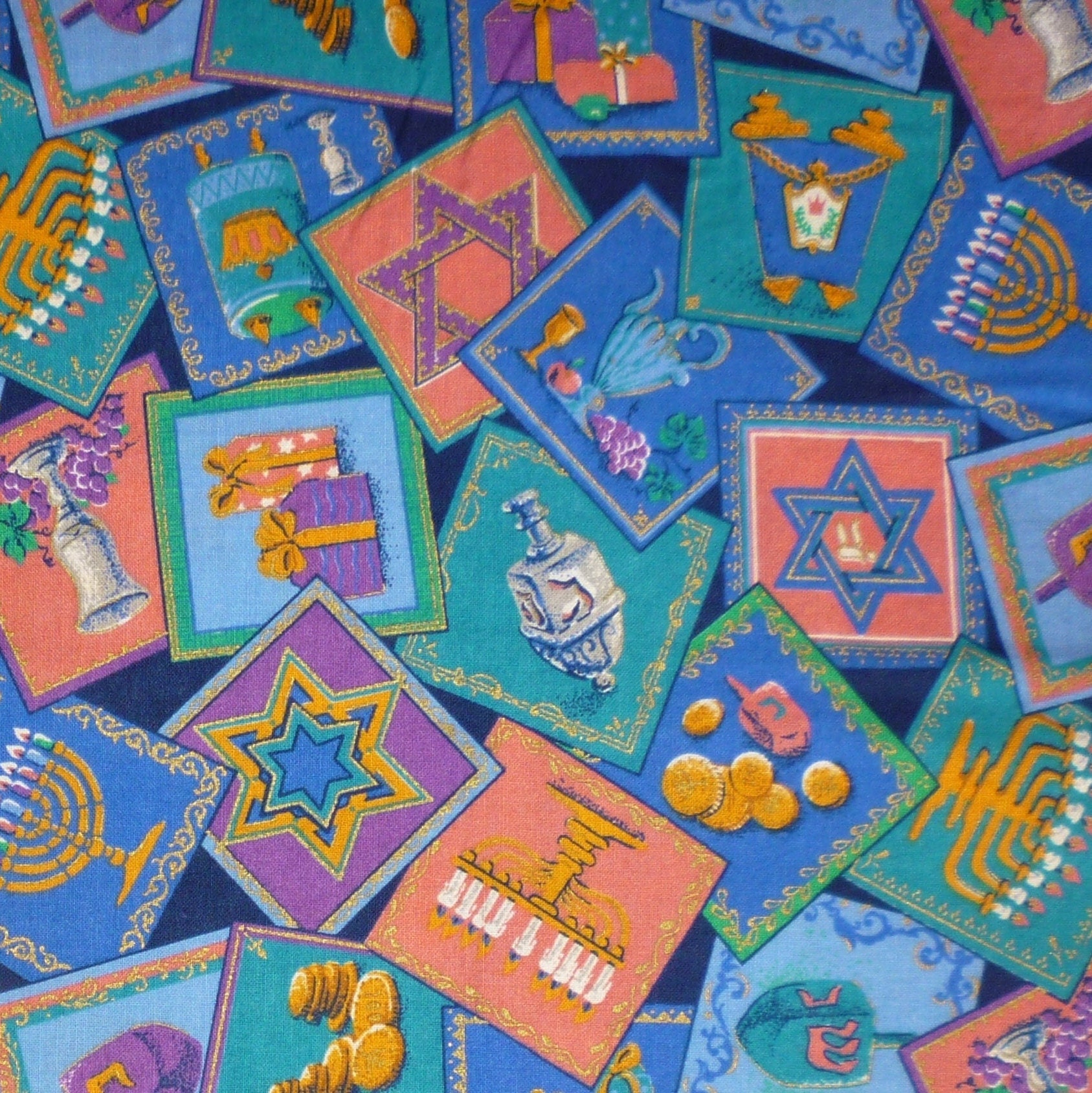 Vintage Chanukah Fabrics 5 Hanukkah Dreidel Toss and Menorah Etsy