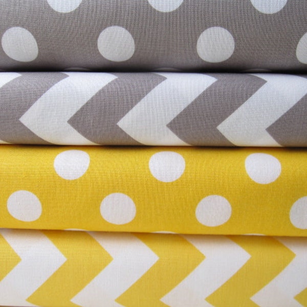 Yellow and Gray Medium Chevrons and Dots by Riley Blake Designs Fabric Half Yard Bundle  - 2 Yard Total