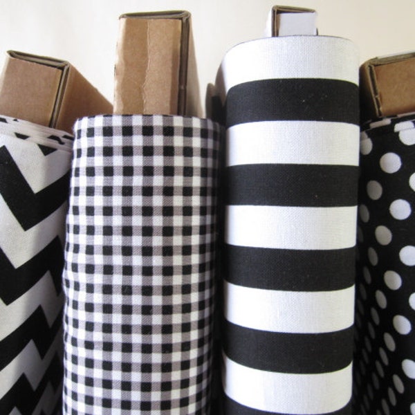 Black and White Fabric Fat Quarter Bundle - FQ - Small Dots, Gingham, Chevrons, and Stripes - from Riley Blake Designs- 1 Yard Total