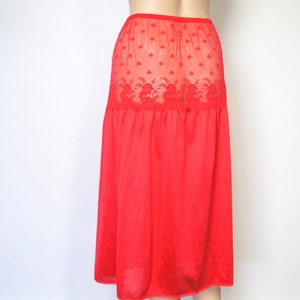 Half Slip Red 1980's Vintage Lingerie Sweet Lace Petticoat Nylon Net Size Medium image 1