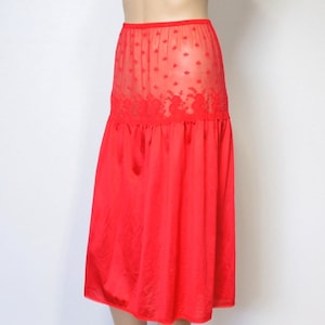 Half Slip Red 1980's Vintage Lingerie Sweet Lace Petticoat Nylon Net Size Medium image 3