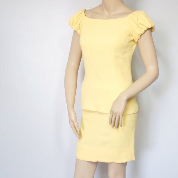 Mod Dress 1960's Vintage Yellow Dress Mini Go-Go Crepe Dress Mod Size Small