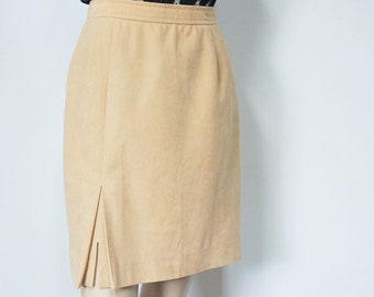1980's Skirt Vintage Mini Straight Camel High Waisted Ultrasuede 26 Inch Waist