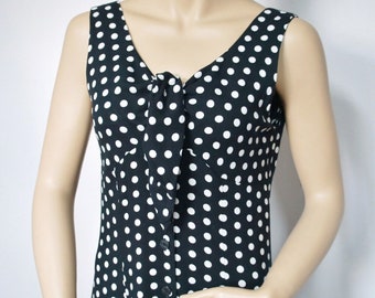 Maxi Dress Polka Dot Vintage Long Sleeveless Button Front Empire Waisted Full Skirt Dress Size 8