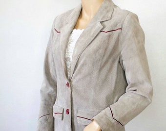 Gray Jacket Suede Vintage 1970&#39;s Western Blazer Leather Deerskin Trading Post Riding Style Coat Women&#39;s Size 12
