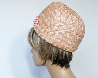 Mod Hat 1960's Straw Church Summer Women's Bow Carnaby St Style Hat Bucket Hat