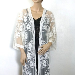 Robe Sheer Lace Duster Jacket Womens Lace Mesh Sheer Long Duster - Main Image