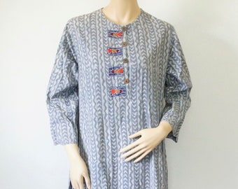 Cotton Caftan Ethnic Gray Comfort Dress Vintage Kaftan Size Small