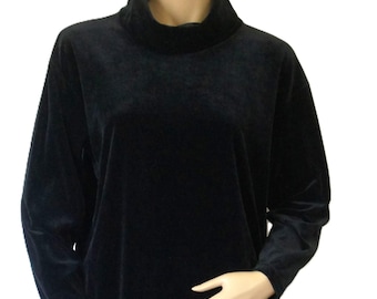 1990's Velour Top 1990's Vintage Black Turtleneck Long Sleeve Sag Harbor Size Medium