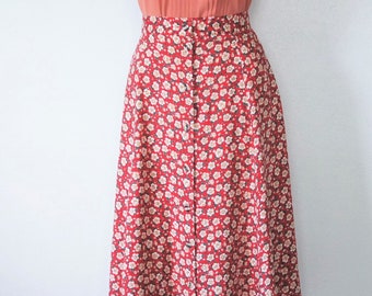 Vintage Skirt Floral Button Front Bobbie Brooks 1970's Tagged Size 16