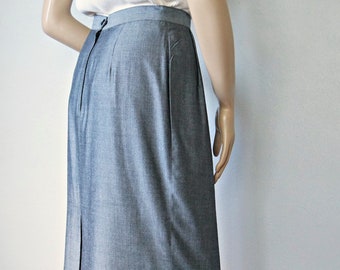 Straight Skirt Pencil 1980's Vintage Siver Gray Straight Secretary School Preppy Wiggle Size 8, 27 Inch Waist Skirt