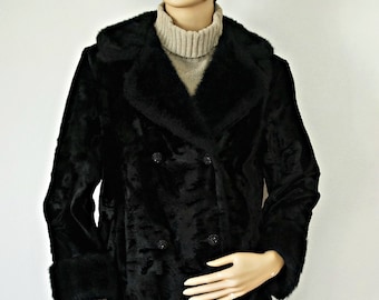 Plush Black Jacket Size Small Coat Faux Fur 1960&#39;s Elegant Evening Velvety Back to School