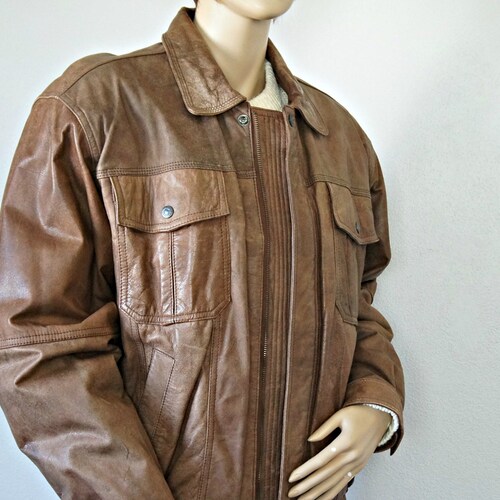 Vintage Bomber Jacket Brown Leather Lined shops Zip Front Western Trucker Size Medium