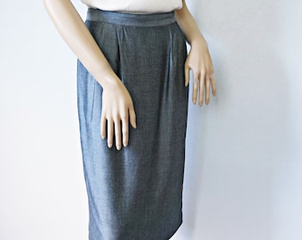 Vintage 1980's Skirt Silver Gray Straight Secretary School Preppy Wiggle Size 8, 27 Inch Waist Skirt